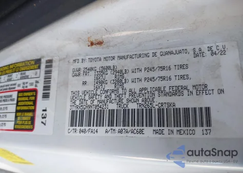 2022 Toyota Tacoma Sr из США, поврежденный, VIN 3TYRX5GN9NT054231